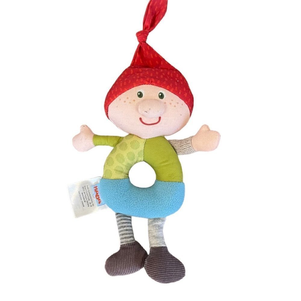 HABA Soft Plush Rattle Ring gnome elf Machine Washable Baby Toy